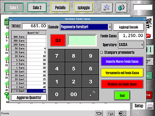 E3g, videata gestione cassa